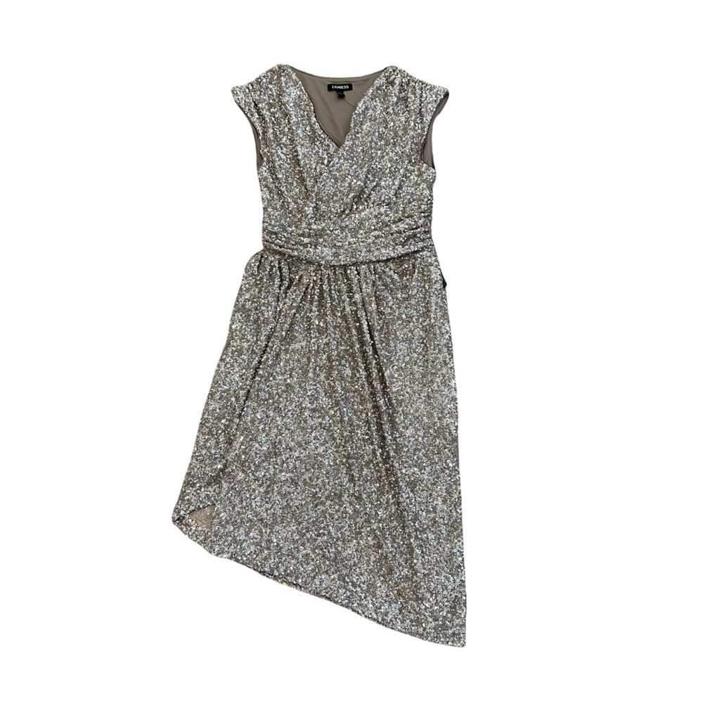 Express Sequin Draped V Neck Cap Sleeve Mini Sheath Dress Size S